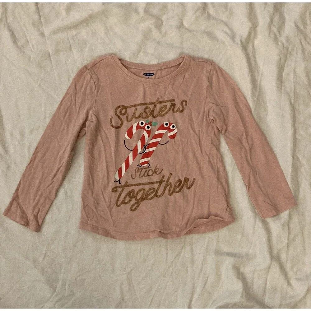 5T Old Navy girl clothes - one piece long sleeve top | sisters theme
